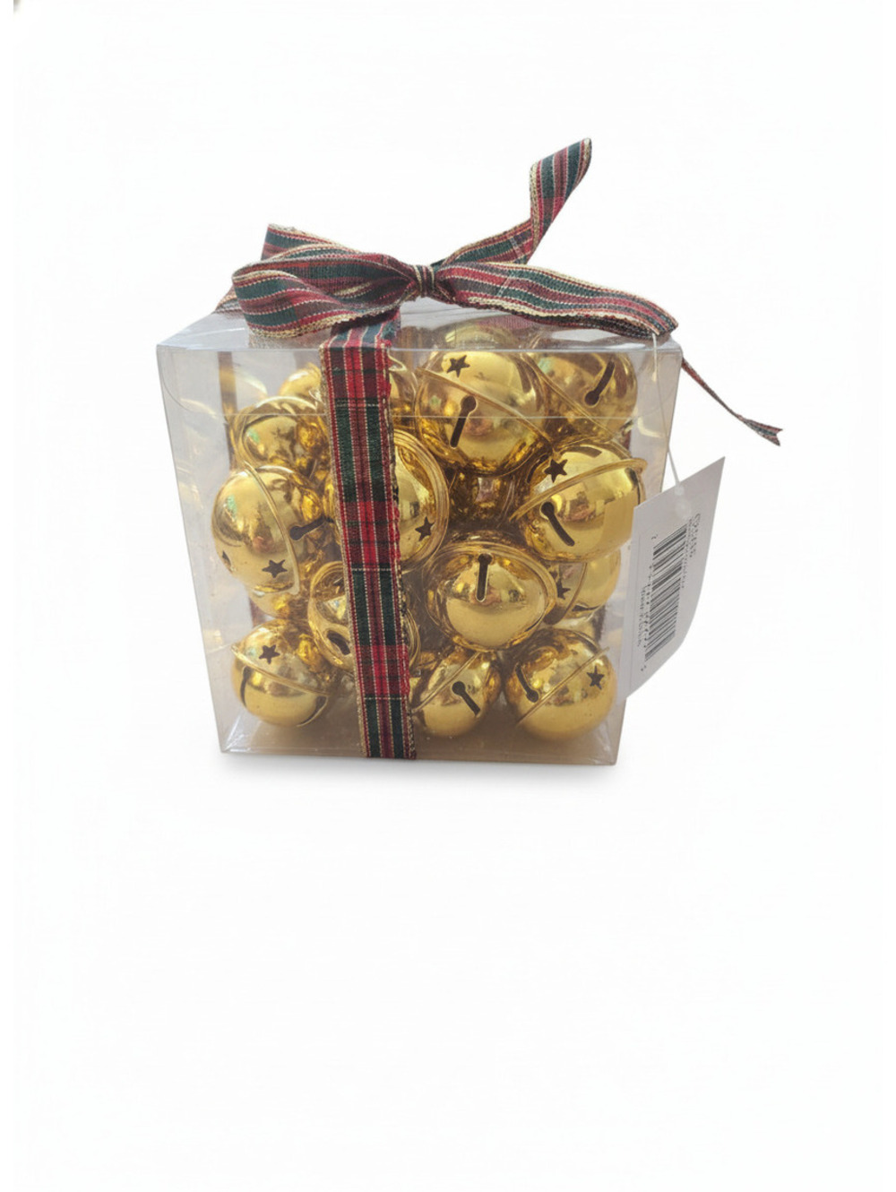 Set of Gold Jingle Bells with Decorative Ribbon in Clear Box